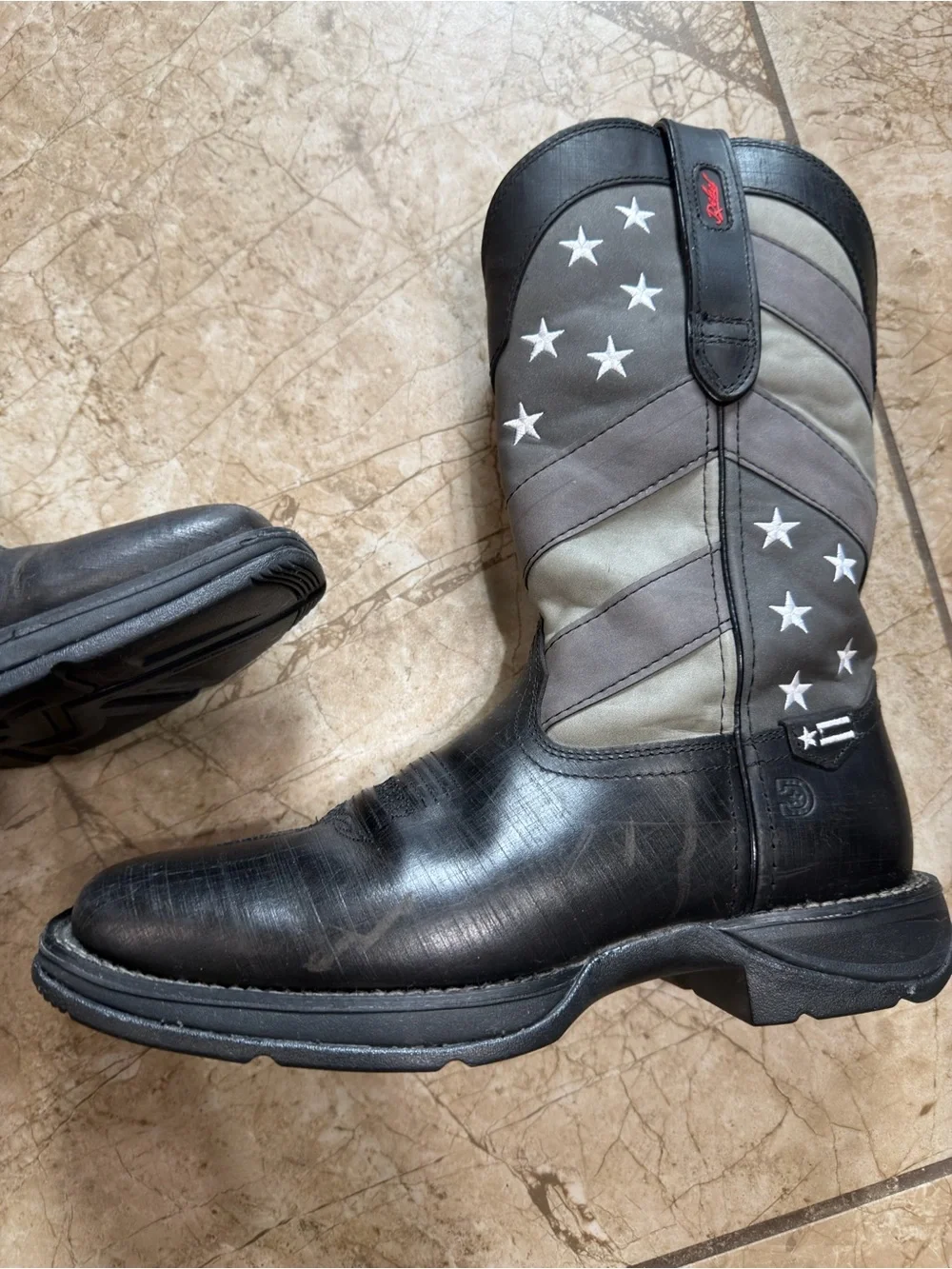 Men’s Durango Black and Gray Flag Accent Western Boots